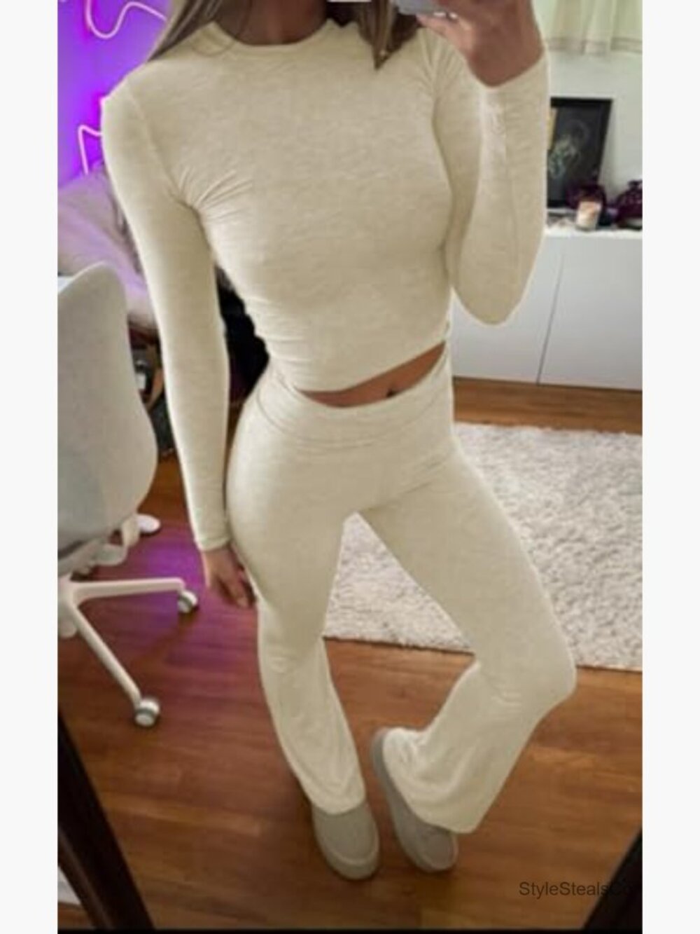Workout Two Piece Set - Long Sleeve Top & Flared Leggings - Picture 6 of 7